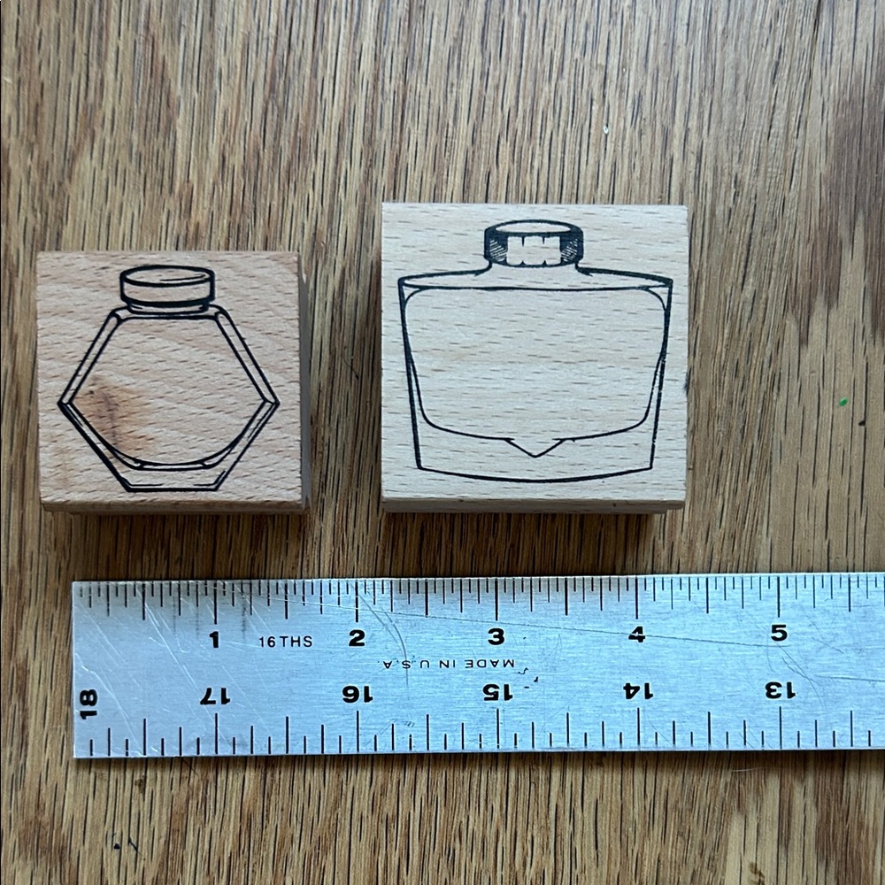 Wooden Stamp Set with Inkwell Designs Fountain Pen Ink Swatching